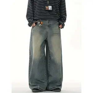 Vintage Yellow Ombre High-Cotton Wide-Leg Jeans | Streetwear Denim