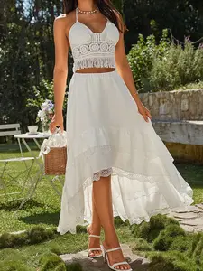 Boho High-Low Layered Ruffle Skirt, Asymmetric Long Flowy Party Dress, Western Dance Performance Costume, Festival Style, Womenswear, Bohemian