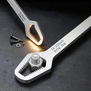 Multifunctional Torx Key Wrench 8-20mm,Universal Self-tightening Socket Ratchet Spanner 5/16-7/8 Inch,Narrow Range Wrench (Chrome Plated-Silvery)