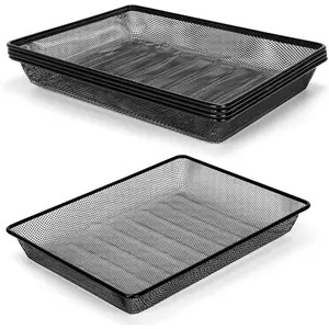 5 Pack Black Metal Mesh Desk Basket, Single Paper Tray Organizer, Turn-in Trays for Classroom, Flat Mail Letter Storage Basket for Office Home Drawers School