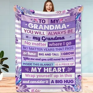 Grandma Gift from Grandkids Mothers Day & Birthday Present Soft Flannel Throw Blanket with Purple Floral Design  Heartfelt MessageCozy Blanket for Grandma Grandma Mothers Day Gift Contemporary Design Durable Comfort Stylish Home Decor  Family Presents