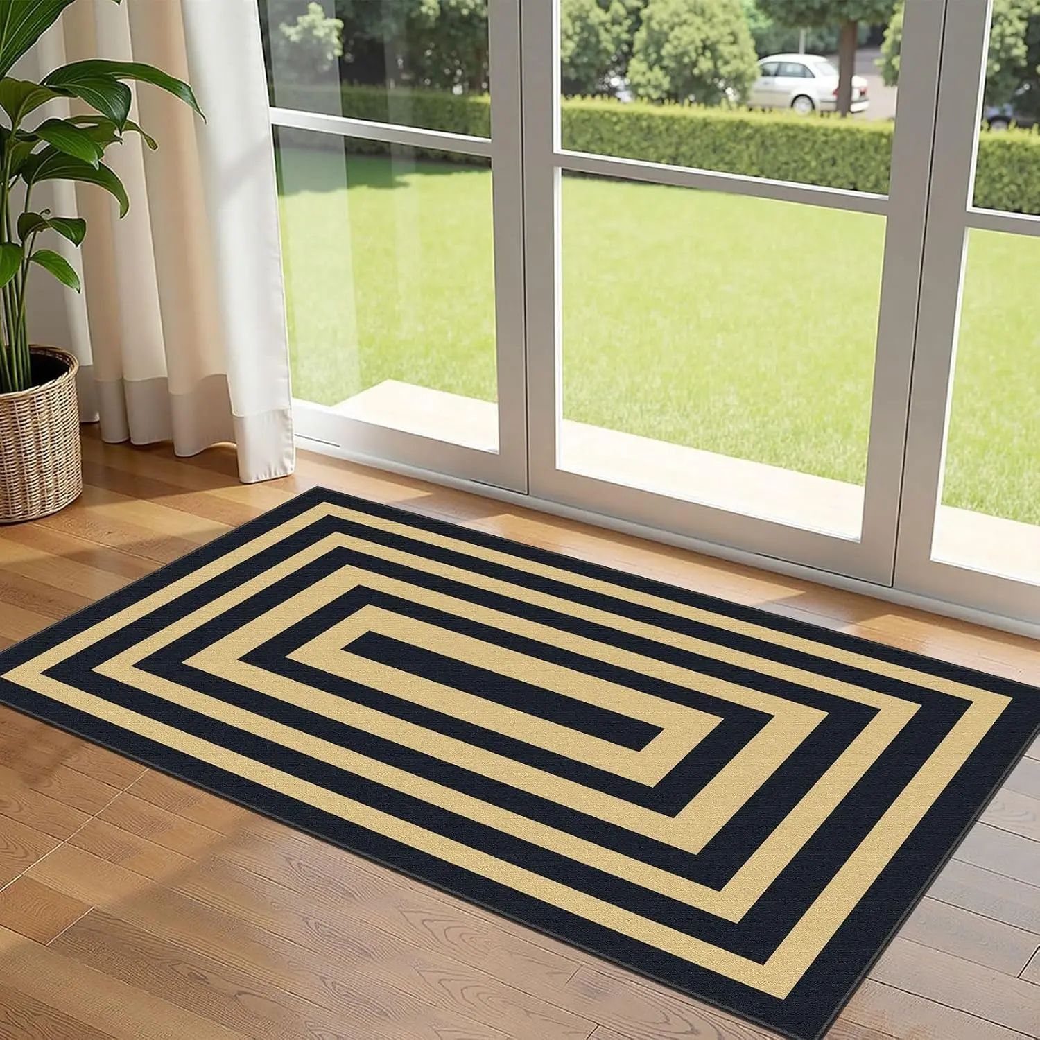 Geometric Border- Black/Tan