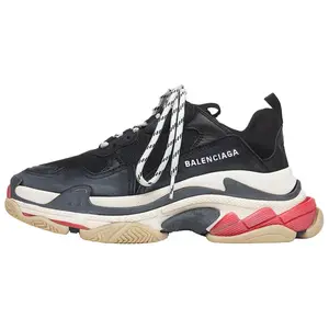 Balenciaga Triple S Distressed Low-Top Dad Shoes for Women in Black and Red Verifiable, with credentials and supporting global authentication