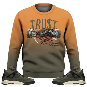 Retro Undefeated 4s Sweatshirt, Fabric Fleece Snake Trust No One Graphic Tee Streetwear Hip Hop Unisex Sneaker Color Match Shirts Fit Hoodie Womenswear Polyester