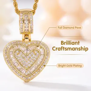 Iced Out Bling Heart Pendant Necklace for Women Girls, 18K Bright Gold Plated Full Diamond Pave Cubic Zirconia Choker Chain, Trendy Y2K Hip Hop Aesthetic Jewelry, Birthday Christmas Anniversary Gift for Her •