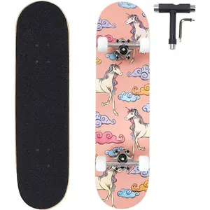 31x8 Inch Skateboard Complete for Beginners,7 Layer Maple Wood Double Kick Concave Skate Boards, Tricks Skateboards for Youths,Beginners,Girls,Boys,Kids,Teens,Adults (Unicorn)