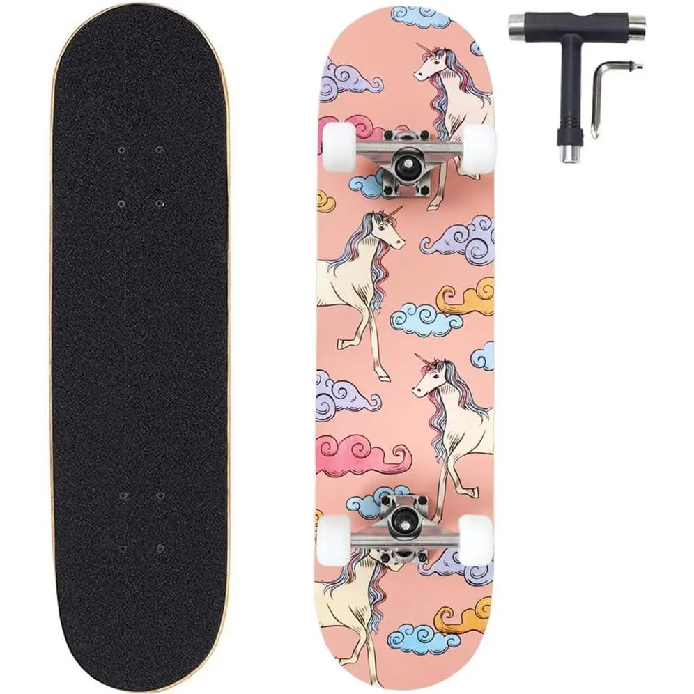 31-Inch Full-Size Unicorn Skateboard for Beginners - 7-Layer Maple Deck, Double Kick Concave, Trick-Ready for Youth & Adults