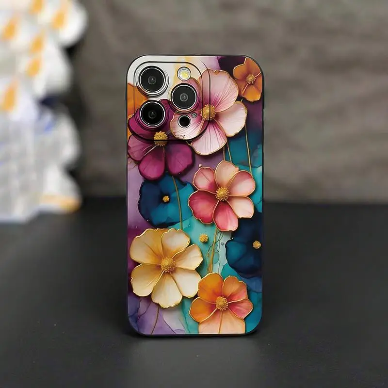 Flower Pattern Phone Case, Anti-drop Cellphone Protective Case, Total Protective Shockproof Mobile Phone Cover Compatible with iPhone