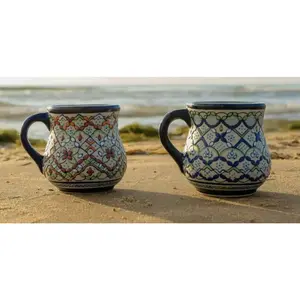 2 Artisanal Coffee Mugs – Green Set or Orange Set (Lead Free)