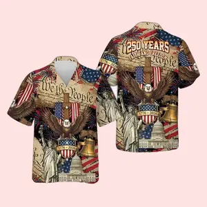 USA 250th anniversary shirt with a patriotic design, including the eagle, the Statue of Liberty, and a message of freedom and faith.