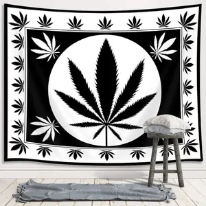 60x40in Light Weed Leaf Tapestry Wall Hanging - Black and White Reggae Rasta Tie-Dye Premium Artwork Print Tapestries with Black Accents, Upgraded Teen Room Decoration, Trippy Home Decor by summerwins, Black Accents Tapestries