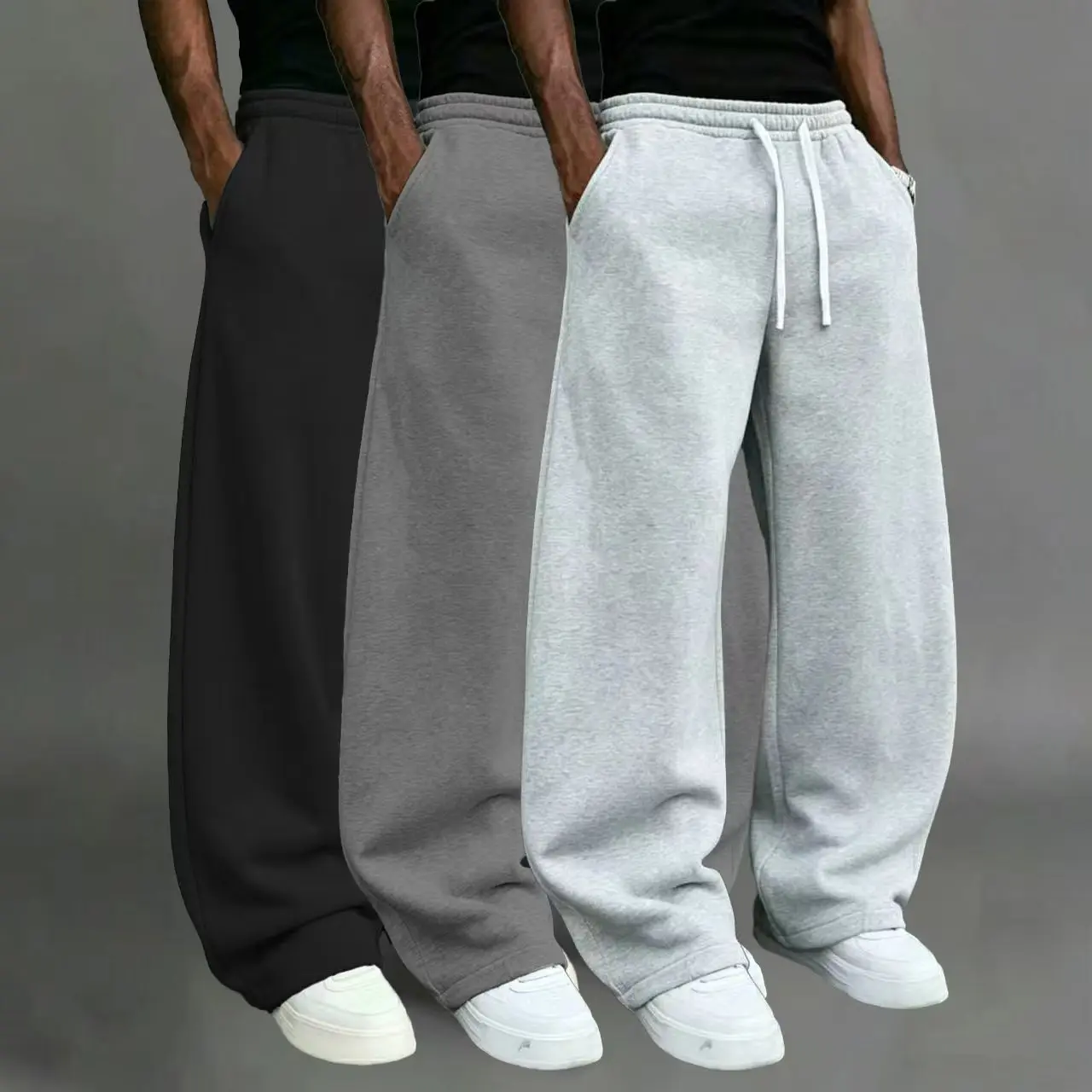 3-Pack Men’s Comfortable Straight-Leg Loungewear Pants, Elastic Drawstring Waist, Stretchable & Breathable, Loose-Fit Pants for Men