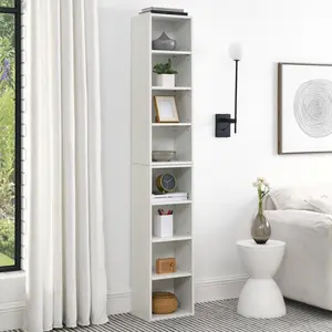 8-Tier Media Tower Rack, Slim Storage Cabinet with Adjustable Shelves for Home Office, Multi-functional Narrow Bookcase Display, Tall CD DVD Shelf Organizer