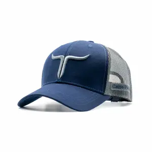 Cattle Ranch Navy/Charcoal Adjustable Fit Adjustable Cap with Logo Design and Mesh Back Flatbill Snapback Cap Curved Brim