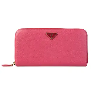 Pre-owned PRADA Leather Small Leather Goods Pink Saffiano Zippy Wallet P26013230