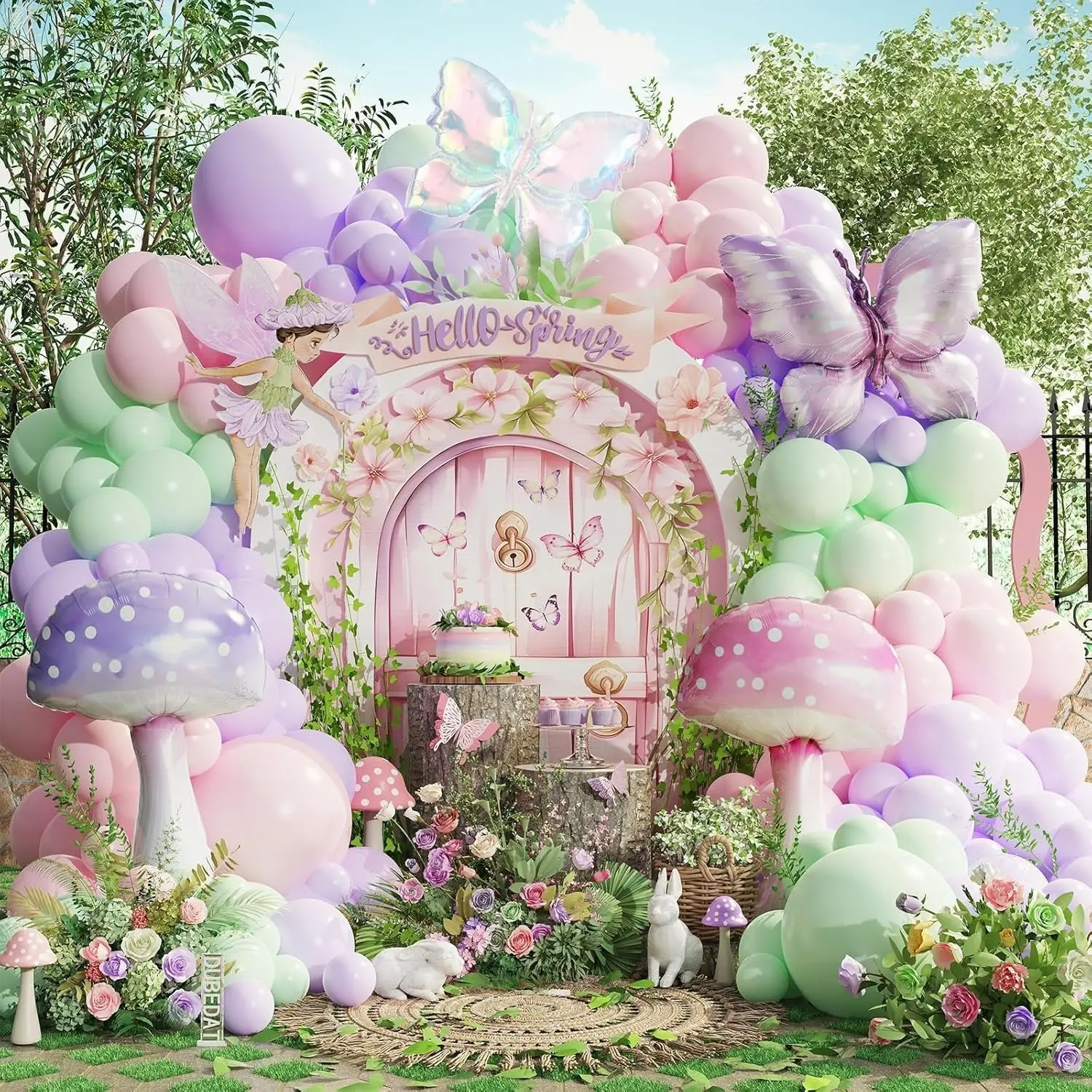 Pastel Balloon Arch Garland Kit,159Pcs   Green Mushroom Buttefly Balloons for Girls Fairytale Spring Garden  Party Bride  Shower