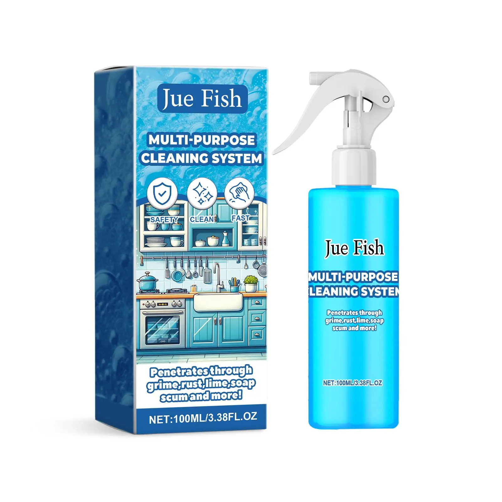 Jue-Fish Kitchen Grease Foam Cleaner, Multi-Functional Gentle Decontamination Kitchen Stove Top Cleaning Product Household Spray