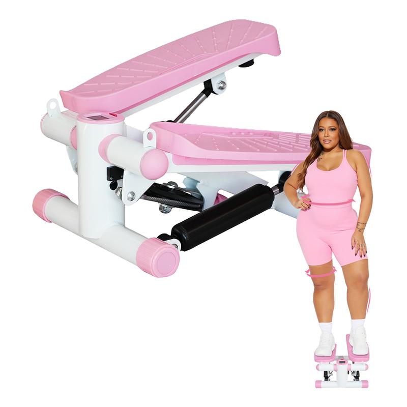 Mini Stepper with Resistance Band, Home Stepper for Full Body Workout with LCD Display Pink