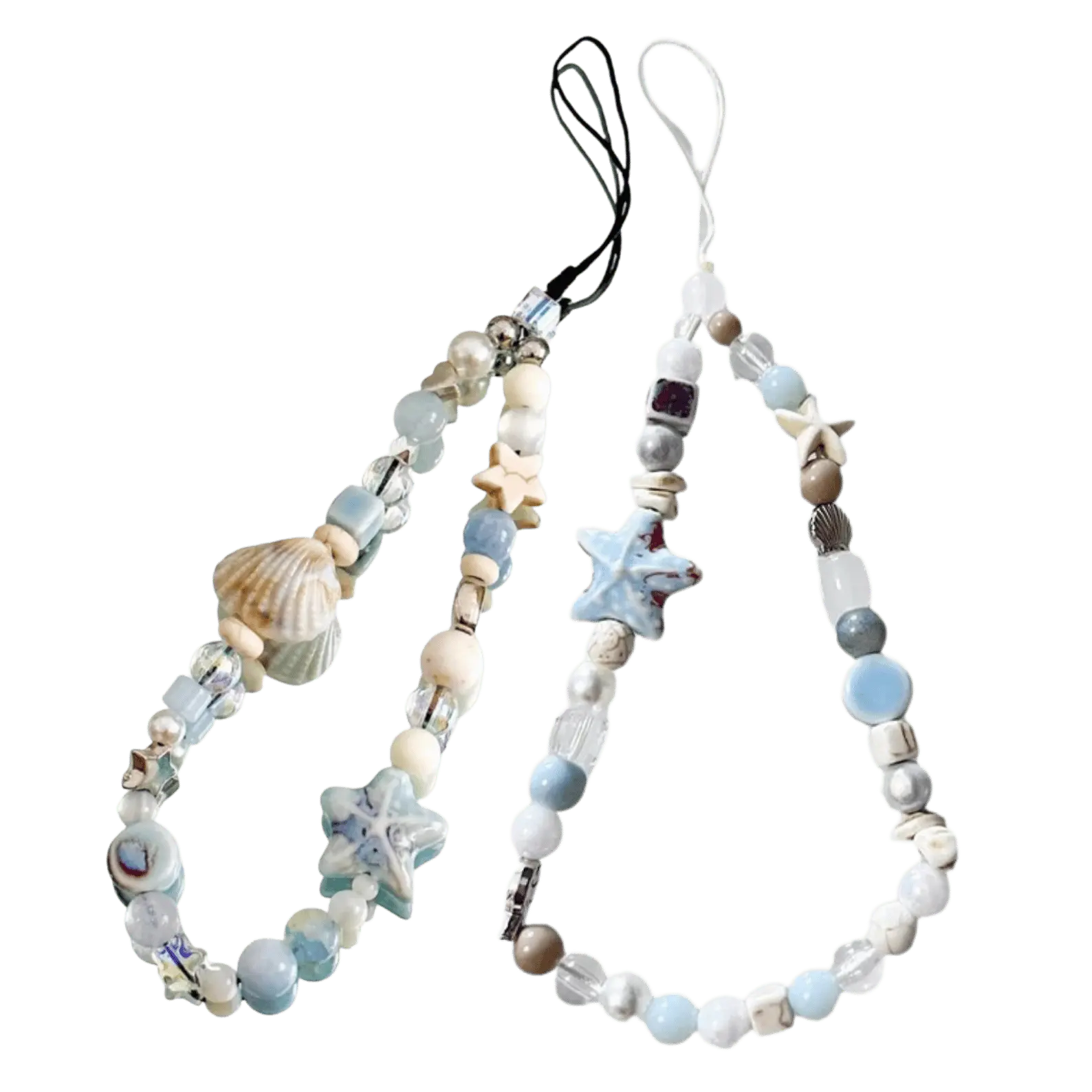 Shiny Ocean Blue Starfish And Seashell Phone Strap Phone Charm Shimmery Spring Summer Phone Accessories Beaded Charms Phone  Kindle Strap