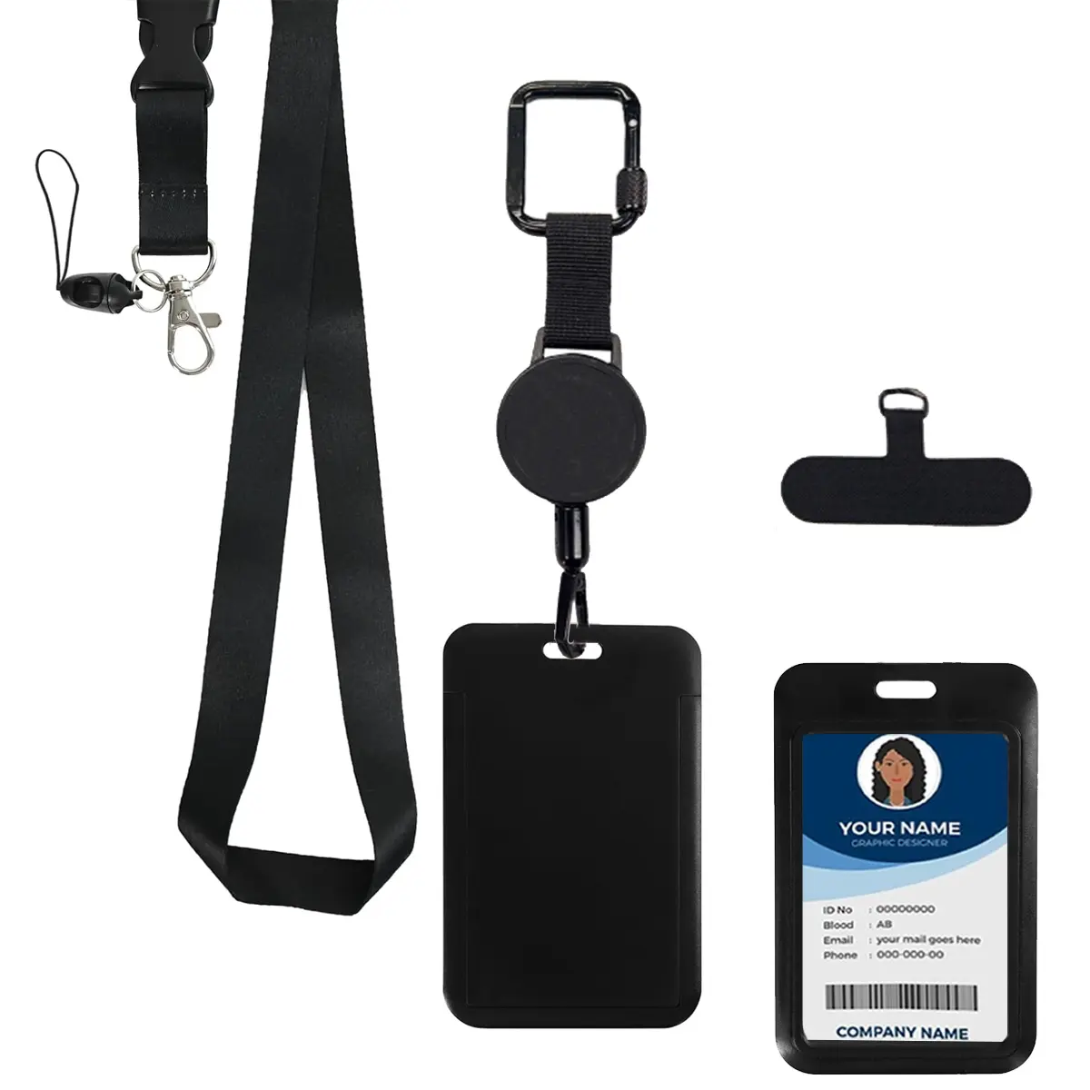 Round ID Badge Holder Set, Safety Backpack Lanyard, Retractable Steel Wire Rope, Retractable Badge Reel, Retractable Badge Holders, Phone Pad, Detachable Card Case for Drivers Teachers, Removable Cardholder, Badge Holder With Lanyard