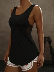 Women's Sporty Mesh Patchwork Training Tank Top, Breathable Comfortable Sleeveless Shirt, Ideal for Gym and Fitness