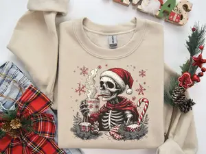 [Christmas Sweatshirt] Skeleton Santa Claus Sweatshirt, Funny Xmas Sweater, Christmas Skull Decor Sweater, Merry Christmas Sweater, Spooky Christmas Skeleton Humor Sweater, Cute Holiday Shirt, Holiday Sweater, Christmas Gift
