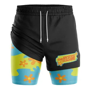 2025 TMystery Machine Black Scooby-Doo 2-in-1 Performance Shorts, Gym Workout Printed Sports, Jogging Pants, Fitness Workout Track Shorts Clothes, Perfect Gift