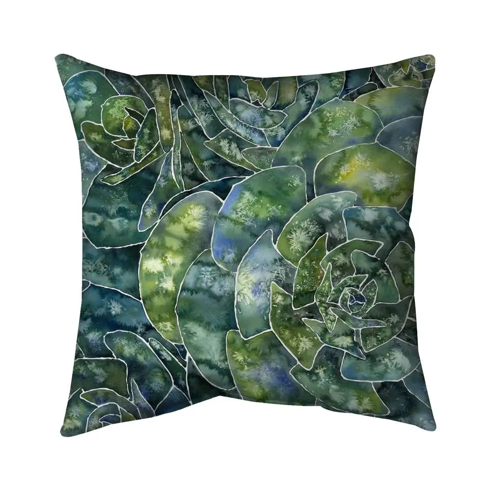 Begin Home Decor 5542-2020-FL353 20x20 in. Weather Resistant Abstract Succulent Green Outdoor Throw Cushion, Weather Resistant Cushions
