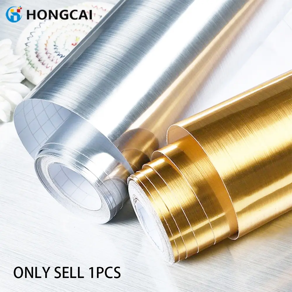 Permanent Brushed Metal Adhesive Vinyl Roll 12in X 35.4in, & Silver Color, Easy Cutting & Removal, Home Decor, Party Decoration
