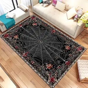 Gothic Spider Web Area Rug,1 Black Gothic Rug For Dark Academia Decor, Goth Area Rug, Living Room Rug, Washable Living Room Rug, Area Rug