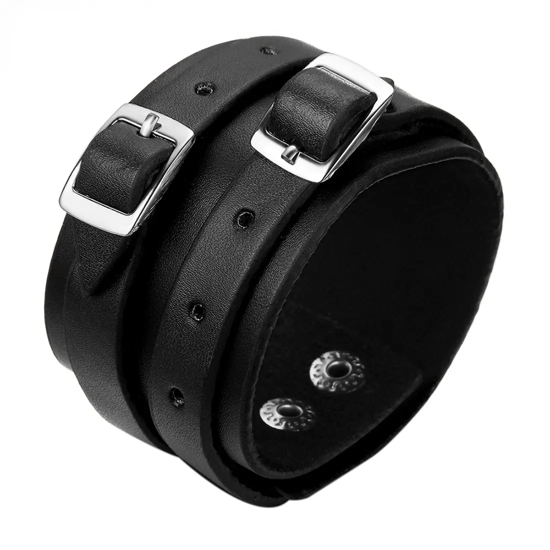 OIDEA Punk Rock Alloy Accent Leather Strap Cuff Bracelet for Men - 4.5cm-9in Long 9 Inch Bracelet, Bold Black Wrap Wristband Jewelry, Ideal for Father's Day Gifts for Husbands, Bike Chain, 9" Long, 4.5Cm Wide, Bikers, Birthday, Friends, Male, Bold Look, L