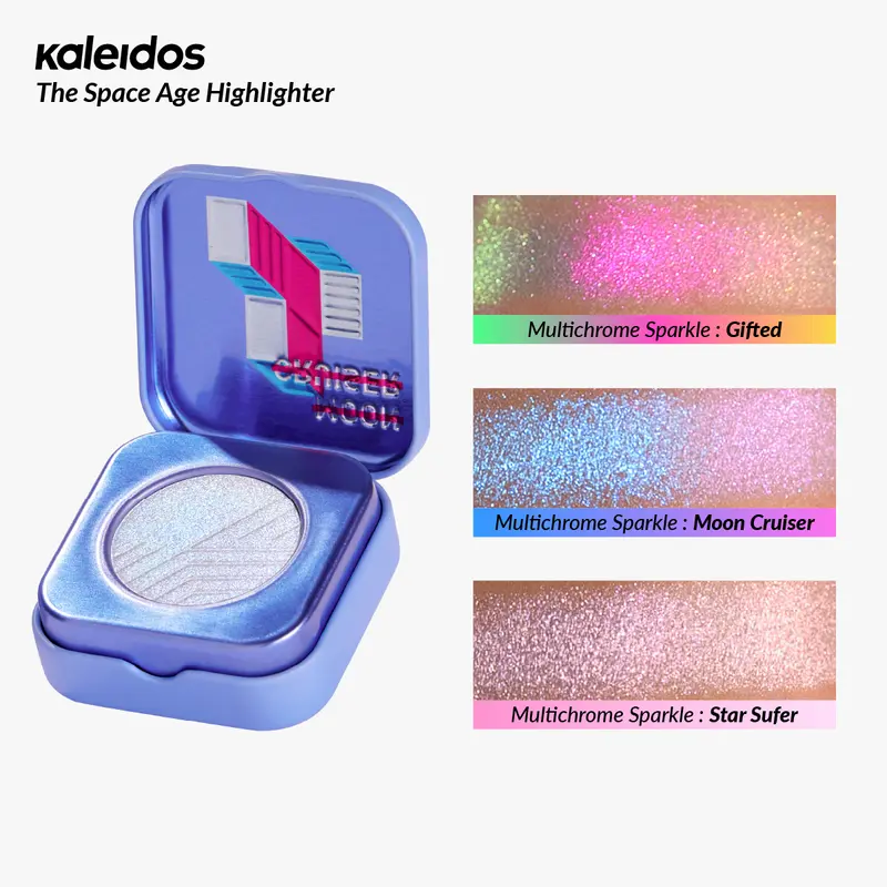 Kaleidos Space-Age Shimmer Highlighter - 3g, Vegan & Cruelty-Free Glowing Makeup, Color-Shifting Smooth Glow Glitter Powder, Translucent, Face/Body, Radiance-Boosting, Ethereal Look, Summervibes Rave/Festival Cosmetic Gift