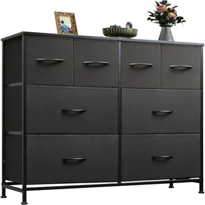 Dresser for Bedroom with 8 Drawers, Wide Fabric Dresser for Storage and Organization, Bedroom Dressers, Chest of Drawers for Living Room, Closet, Hallway, Black