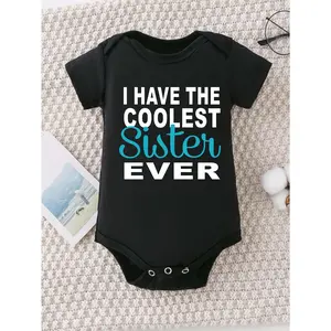 100% Cotton Baby Body Suit, "My Coolest Sister" Letter Print, Casual round Neck Knitted Fabric One-Piece, Suitable for Baby, Suitable for Outdoor