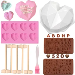 Breakable Heart Mold Kit For Chocolate With Hammer-8 Cavity Diamond Shaped Silicone Mold For Baking, 8.8" Large Valentine Candy Making