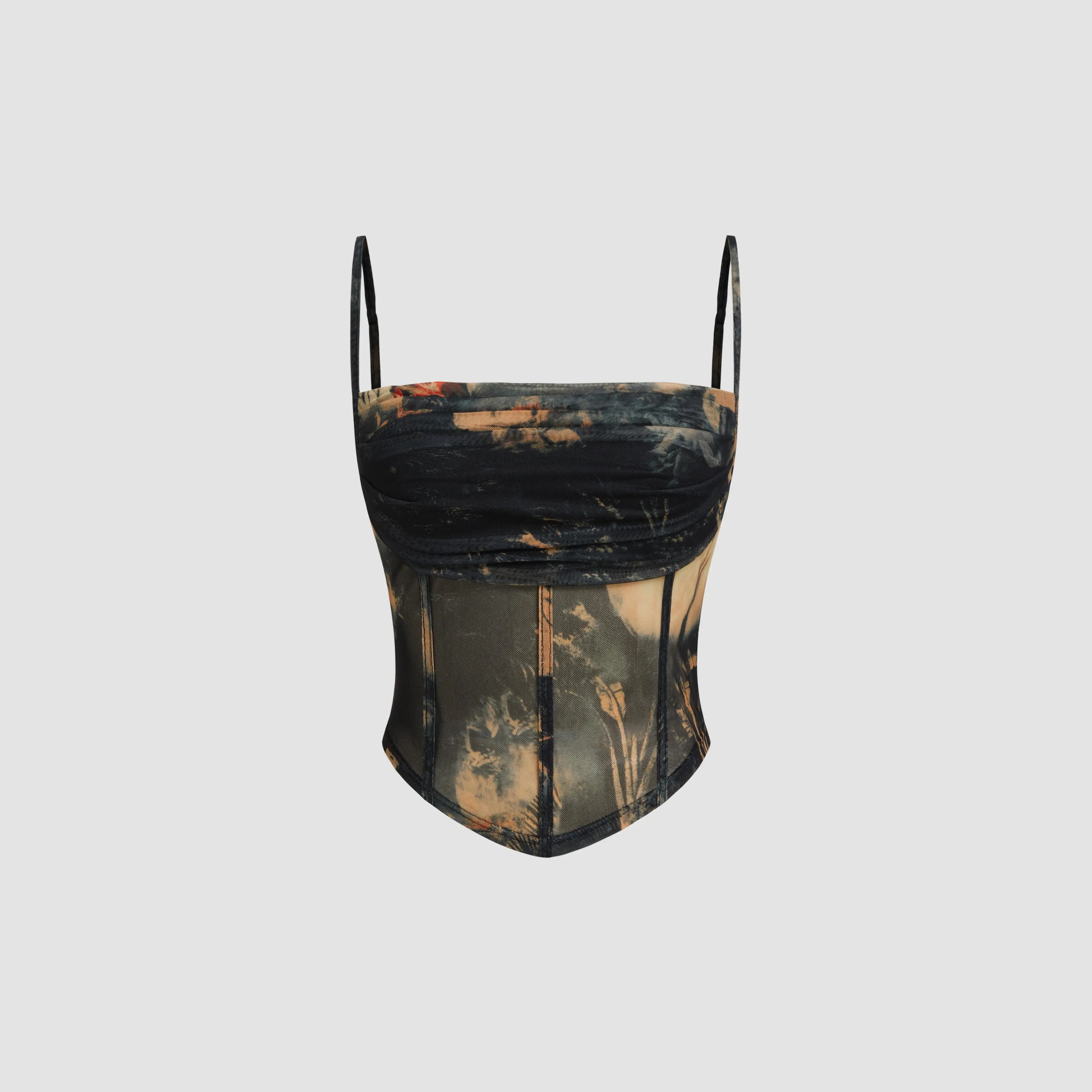 Cider [size 0-10] Mesh Abstract Ruched Corset Crop Cami Top SummerFinds