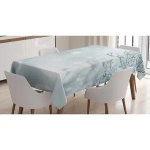 Winter Tablecloth, Christmas Image Snow and Frosted Tree Snowflakes Winter Season Illustration, Rectangular Table Cover for Dining Room Kitchen Decor, 60" X 90", Slate Blue White