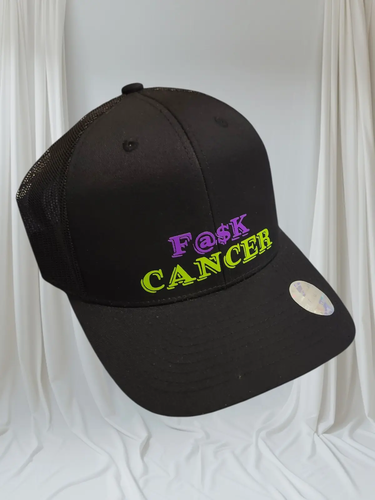 Cancer Support Hats - Black Mesh Cap with Fask Cancer Embroidery for Awareness Events & Everyday Wear