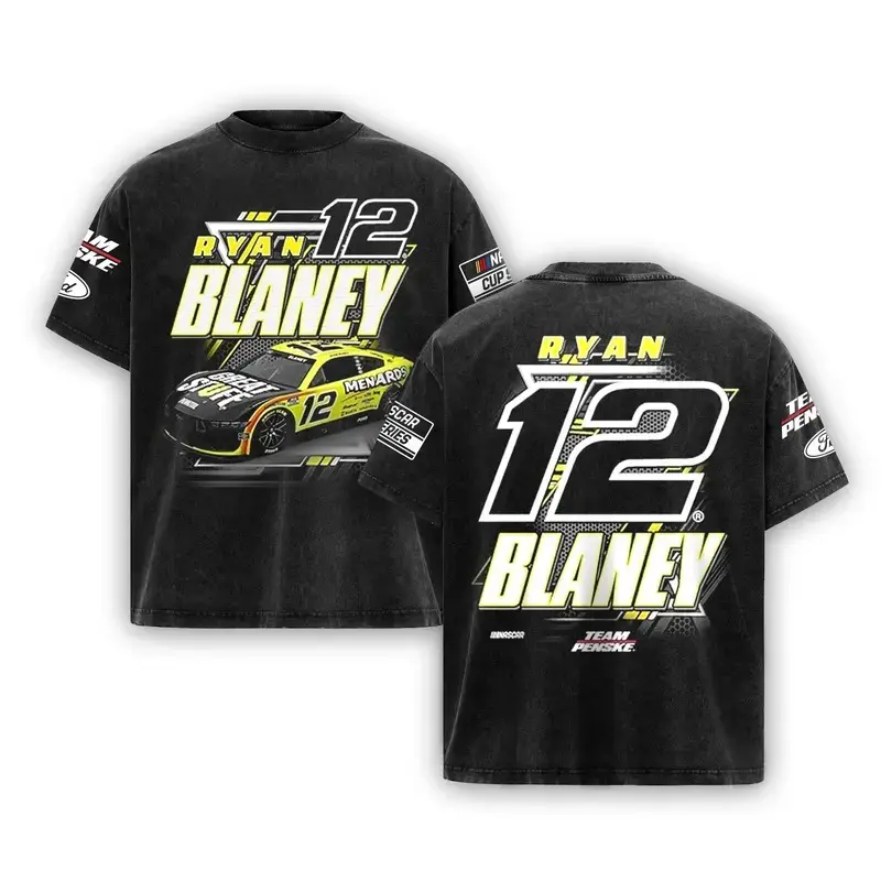 Ryan Blaney #12 Team Penske Ver3 2025 Car Racing Graphic Design Heavyweight Double Printed Acid Washed T-Shirt Sport Racing Top Men Cotton Streetwear NASCAR Fan Merch NASCAR Cup Series NASCAR All-Star Race