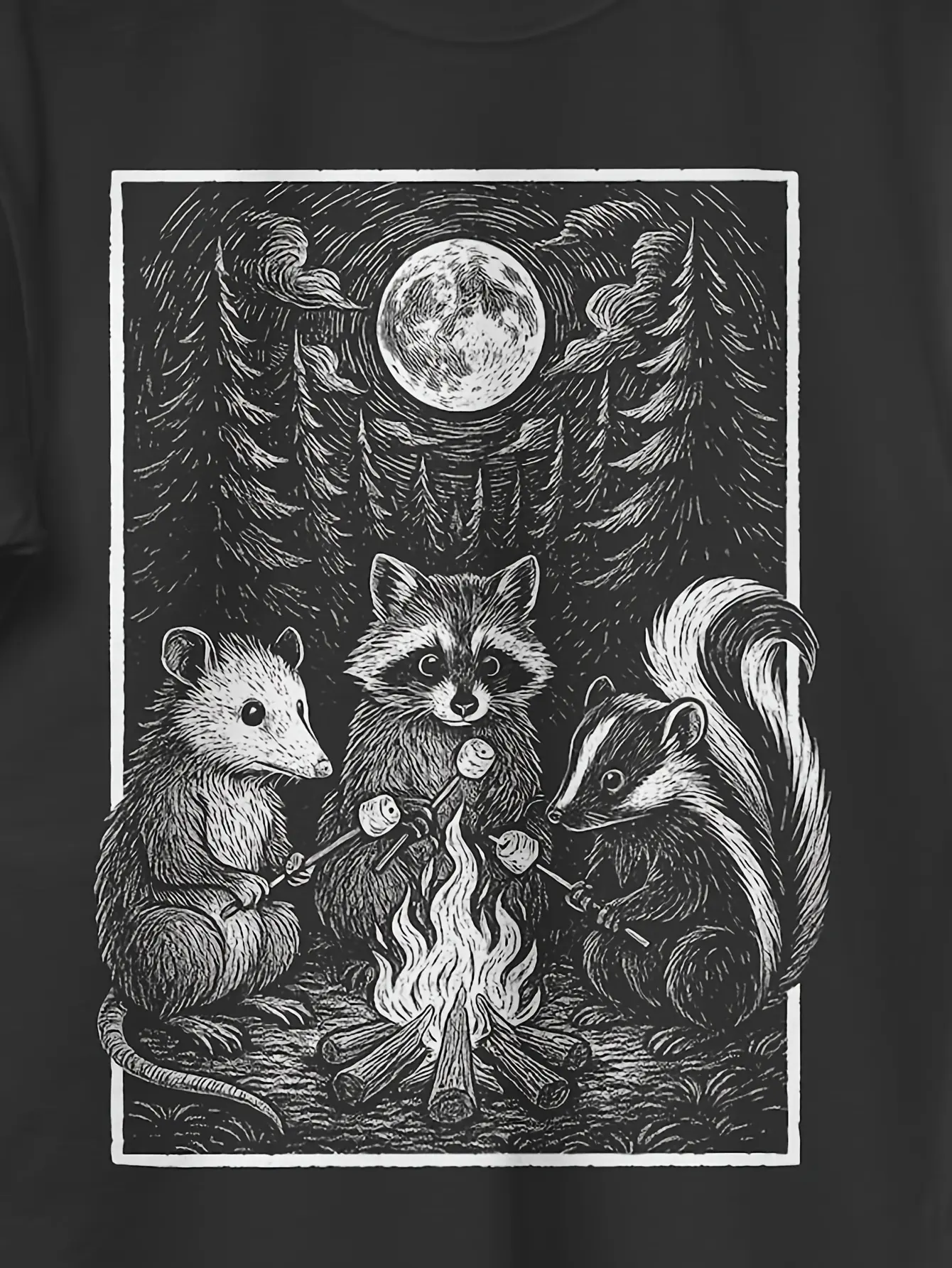 Men's  Women's Vintage Raccoon Opossum Skunk Campf unisex soft cotton short sleeve t shirt, vintage graphic casual tee for men women teens, perfect birthday holiday gift for camping travel gym daily street casual wear