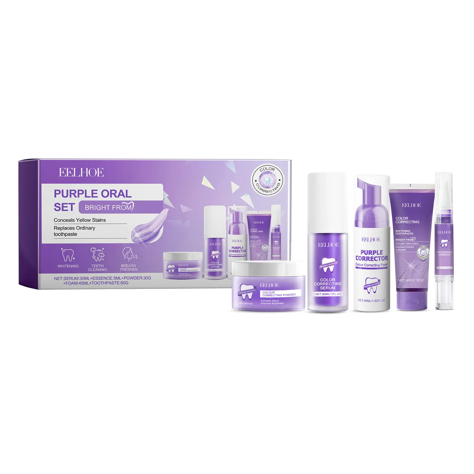 Eelhoe Purple Toned Teeth Set Clean Teeth Fresh Breath Care Mouth Clean Mouth Care Brush Oral