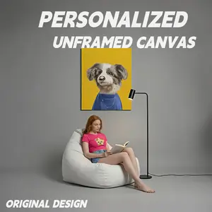 Custom Pet Portrait Canvas Wall Art 4:5 Vertical Personalized Dog Cat Photo Print Frameless Modern Home Decor Gift for Pet Lovers Living Room Bedroom Wall Decor