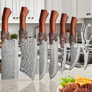 Forged High Carbon Steel Viking Knife Set  Thickened Stainless Steel Kitchen Knife Set - Chef's Knife - Boning Knife - Slicing Knife - Carving Knife Ultra Sharp Bone Scissors super sharp kitchen knife
