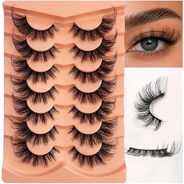 False Eyelashes Strip Lashes Wispy Yasnai Cat Eye Lash Fake Eyelash Natural Look Volume 18mm Mink Fluffy Fox Eyelashes 7 Pairs Pack 9D
