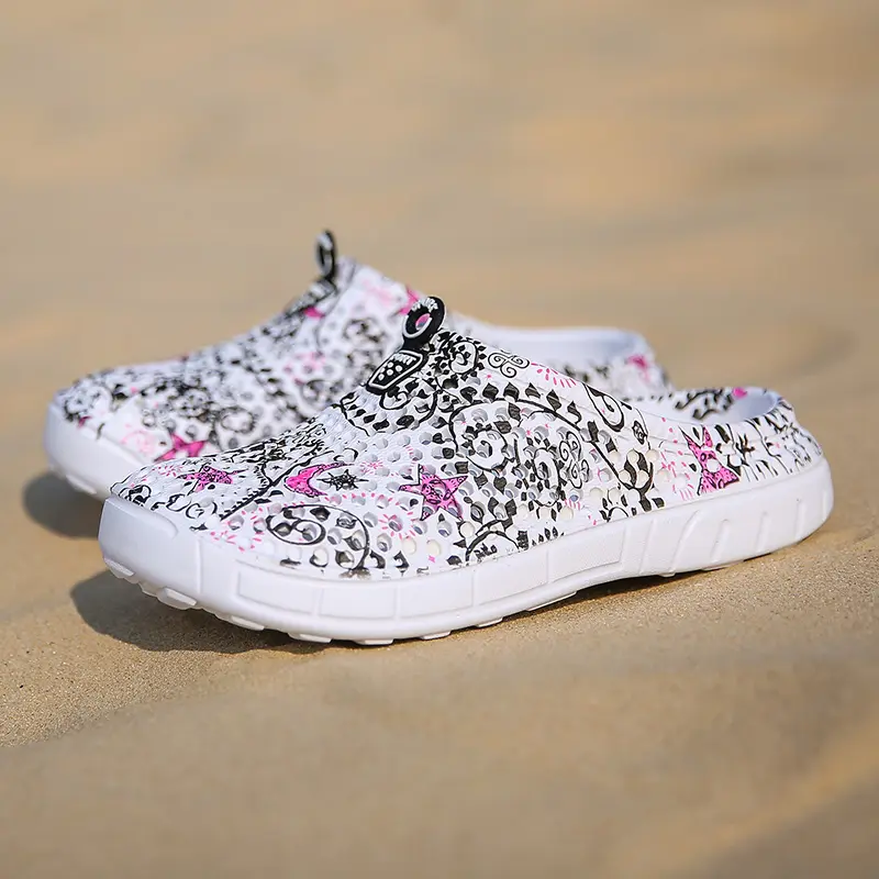 Women's Boho Print Mesh Clogs, Breathable Waterproof Non-Slip Slip On Mules, Lightweight Summer Sandals for Beach, Garden, Work & Casual Daily Wear