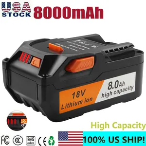 High quality 8000mAh for Ridgid R840085 8.0Ah Lithium Battery 18Volt R840087 Power Tool LED