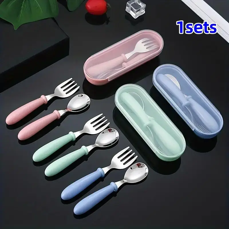 Cutlery Set with Storage Box, 3 Counts/set Including Spoon & Fork & Storage Box, Creative Tableware Set for Home Kitchen Dining Room