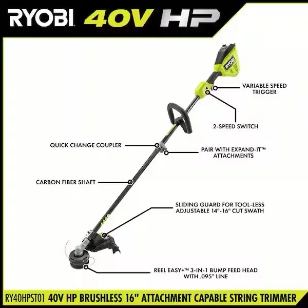 RYOBI 40V HP Brushless Whisper Series 17 in. Cordless Attachment Capable String Trimmer