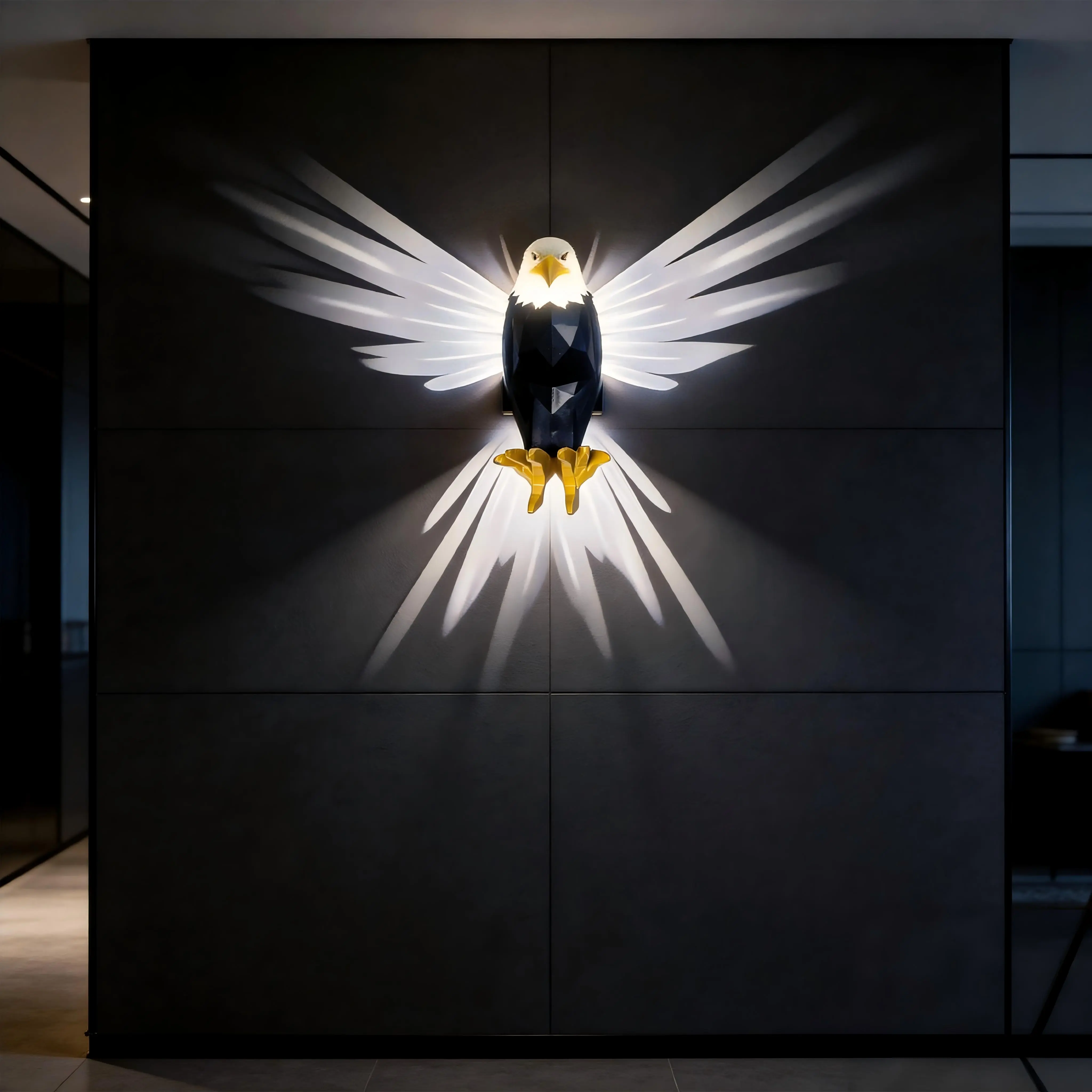3D Bald Eagle Wall Lamp LED Wing Projection Light Animal Wall Sconce Creative Atmosphere Night Light with Remote Control USB Rechargeable Magnetic Mount Cordless for Bedroom Living Room Hallway Staircase Home Decor Cool Wall Art Gift