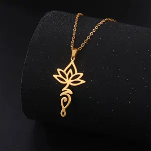Lotus Unalome Pendant Necklaces For Women Chains Choker Yoga Healing Necklace Stainless Steel Buddhism Spiritual Jewelry female